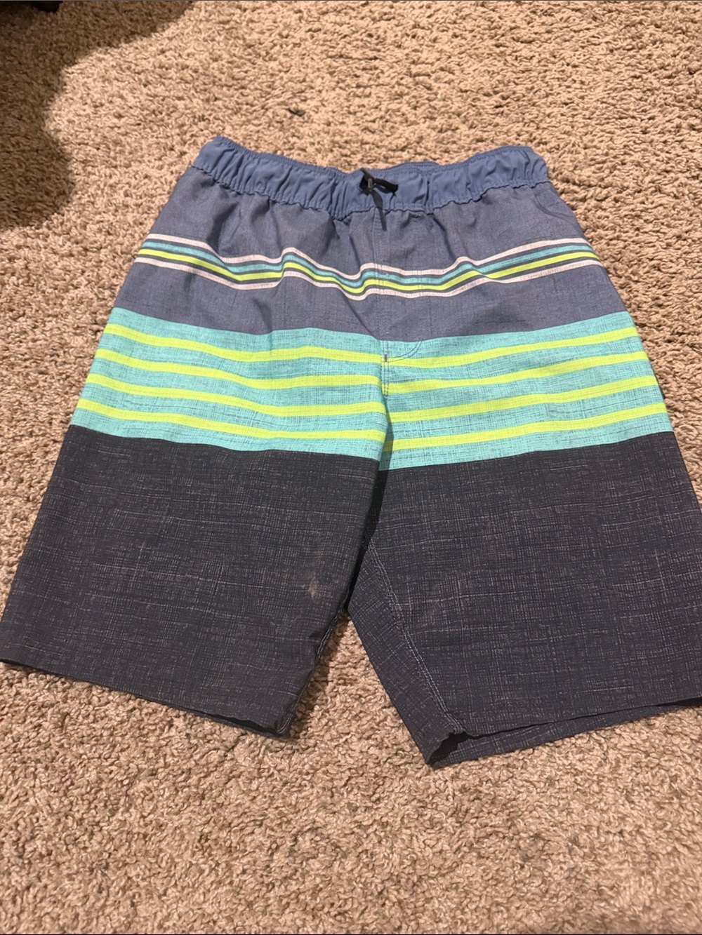 Hurley Blue and Teal Striped Kids Swim Trunks